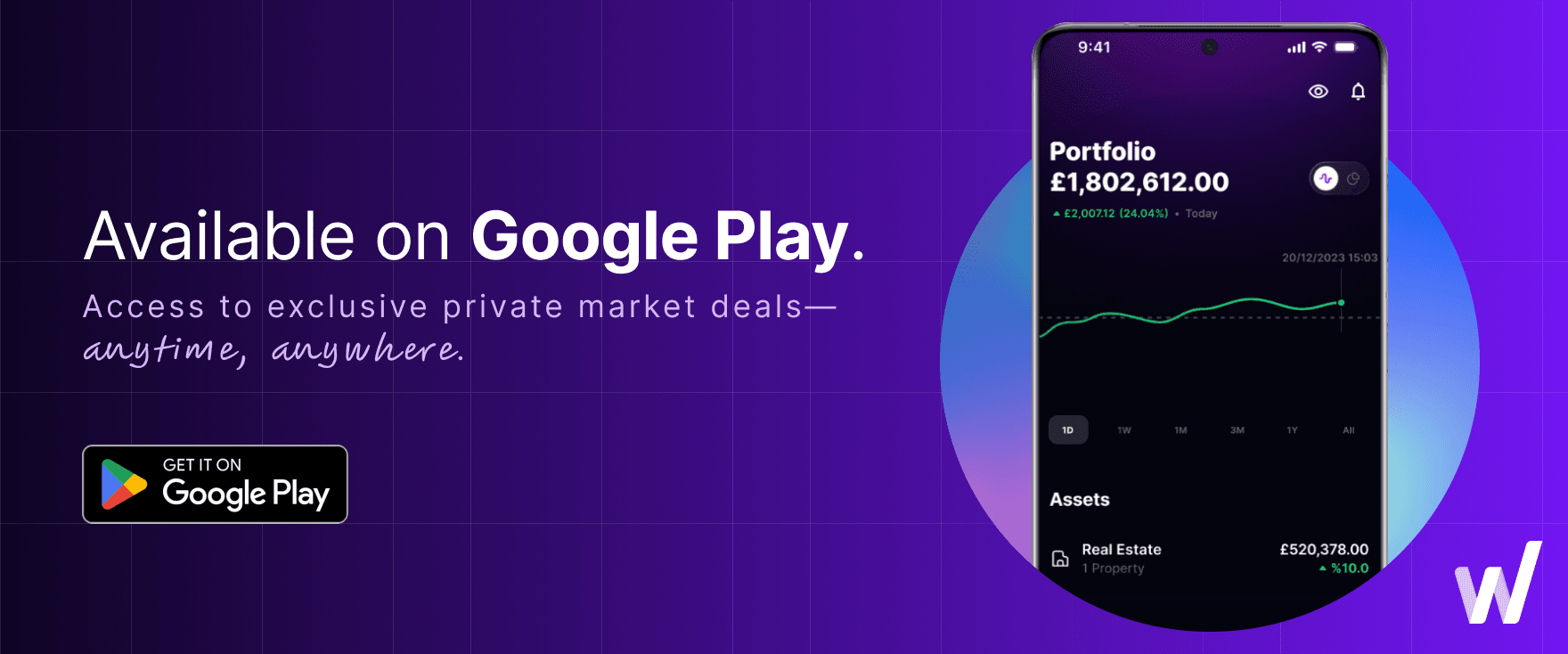 Wealt app now available on Google Play. Invest in exclusive private market deals anytime, anywhere. Track your portfolio and explore investment opportunities seamlessly.