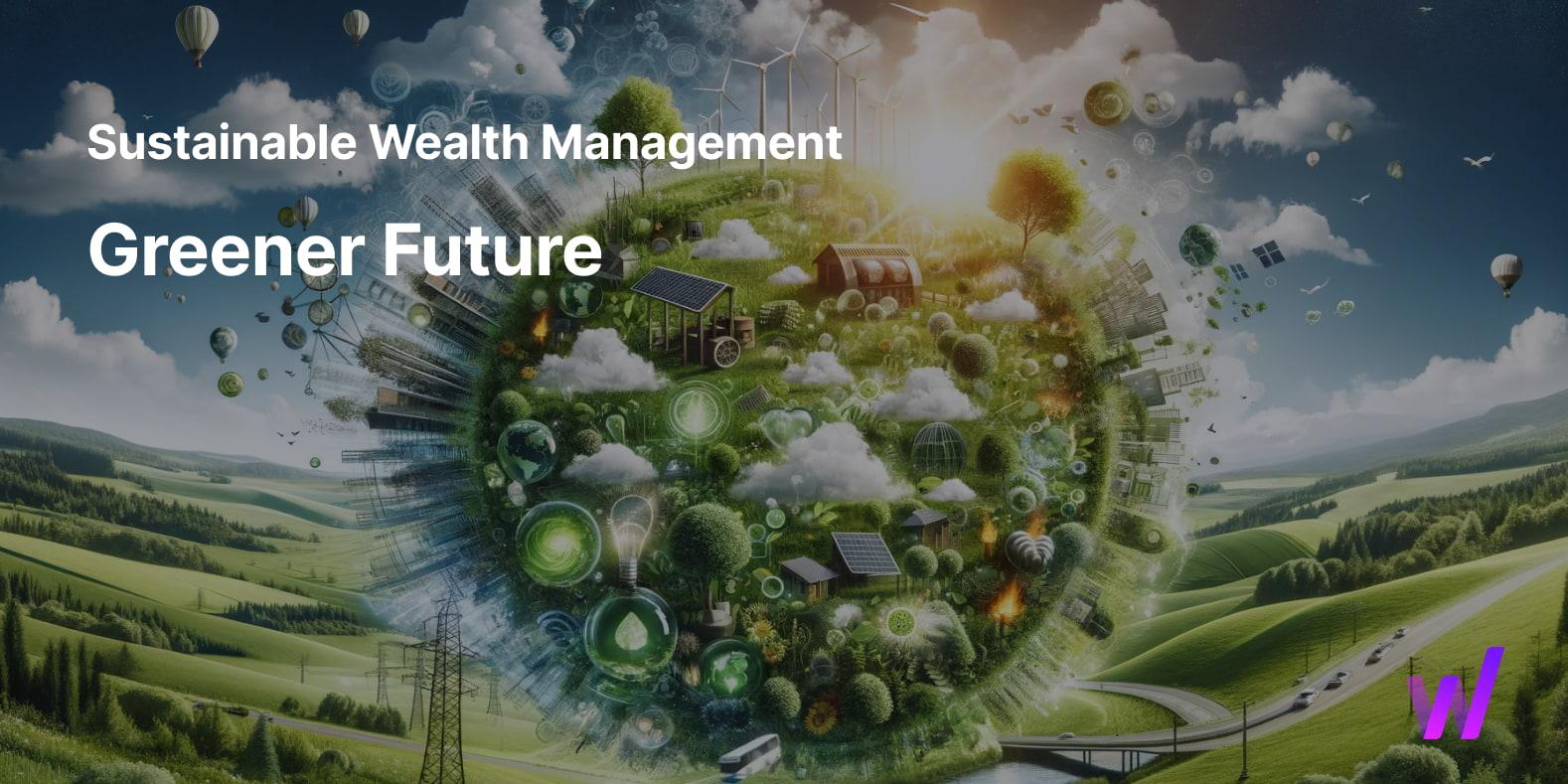 Green greener future sustainable wealth management title in the picture with a city landscape 