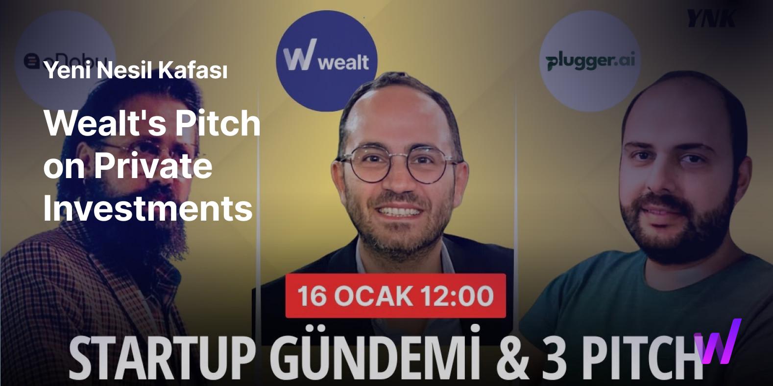 Yeni Nesil Kafası - Gündem & 3 Pitch featuring Wealt's CEO, Abidin Özbay. Highlighting Wealt's innovative pitch on private market investments. 16 January 12:00.